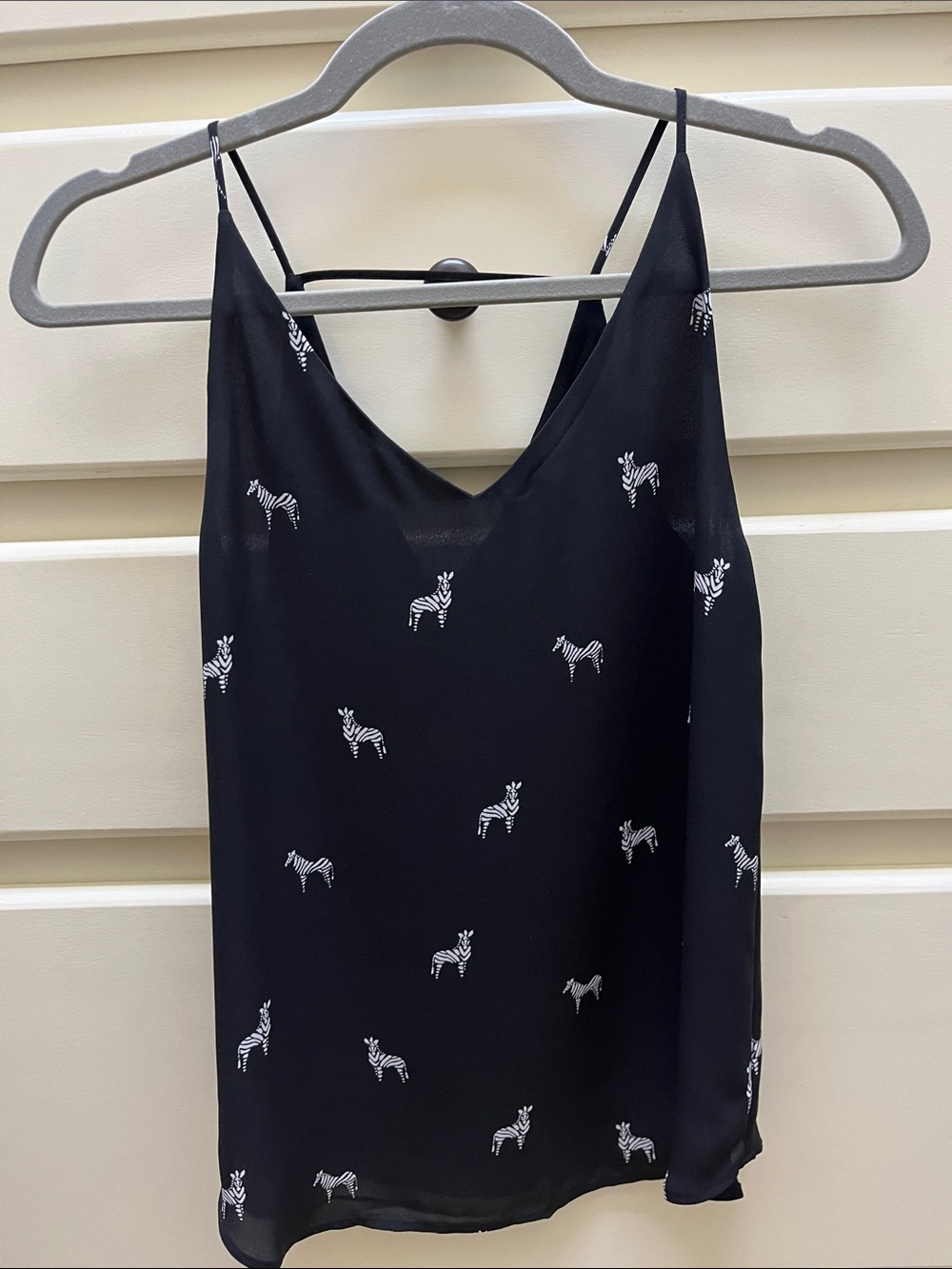 LOFT Black Zebra-Print V-Neck Spaghetti Strap Cami
